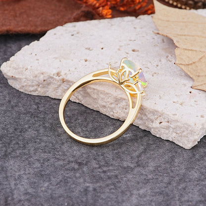 Classic - Style Emerald Cut Opal Engagement Ring