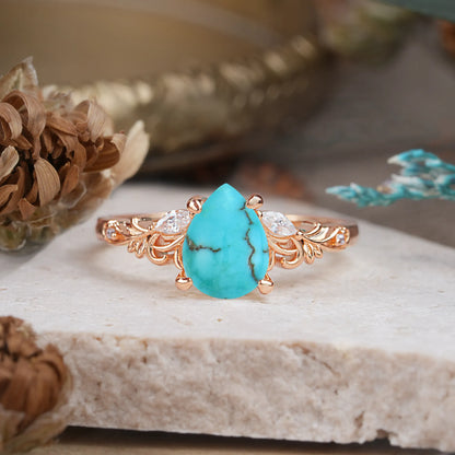Romantic 4-Prong Pear-Cut Turquoise Engagement Ring