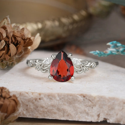 Romantic 4-Prong Pear-Cut Garnet Engagement Ring