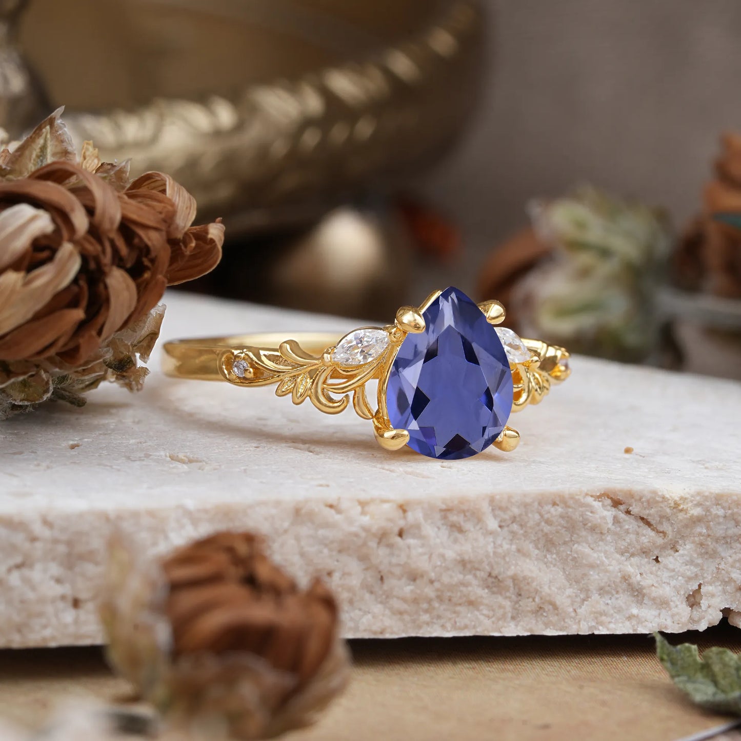 Romantic 4-Prong Pear-Cut Tanzanite Engagement Ring