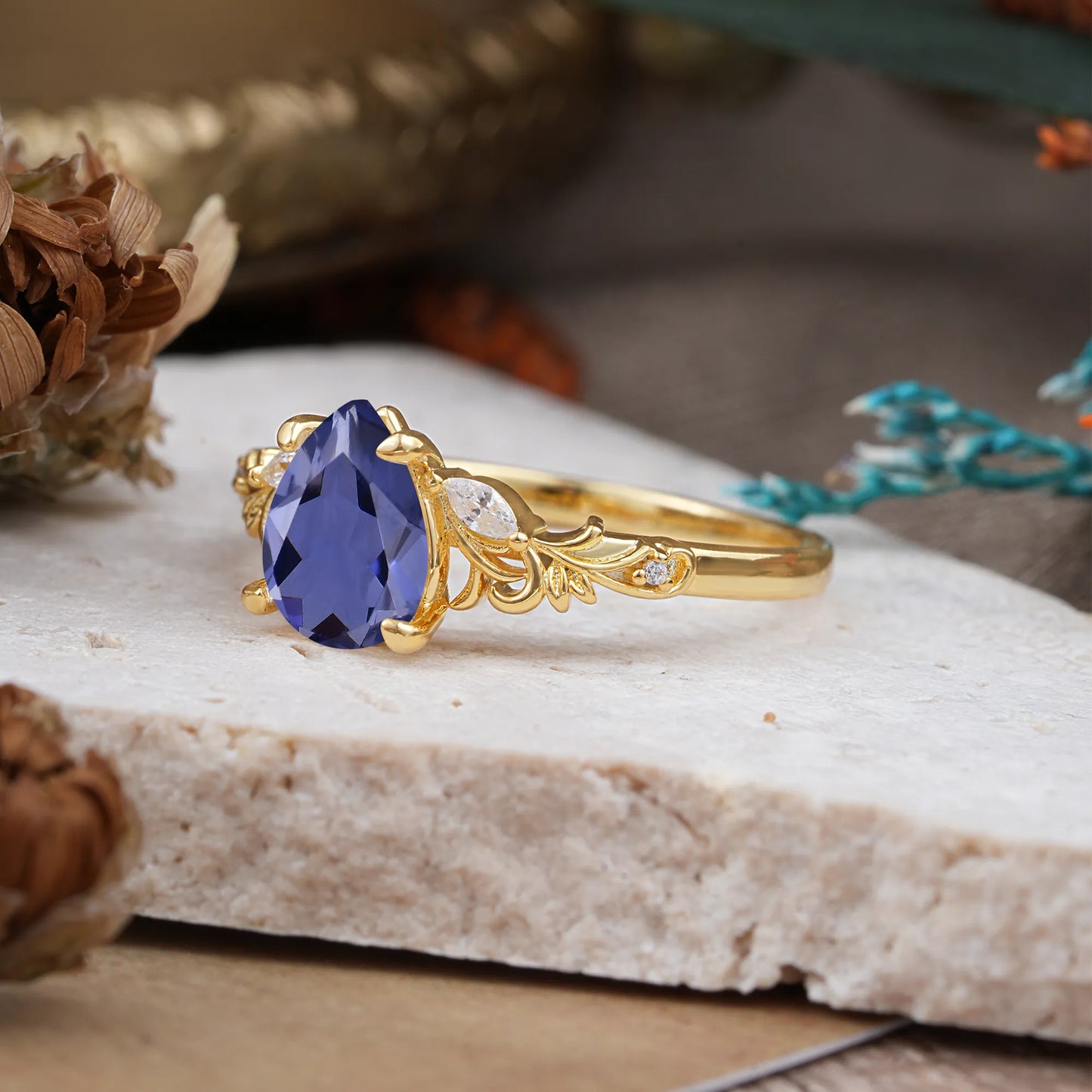 Romantic 4-Prong Pear-Cut Tanzanite Engagement Ring