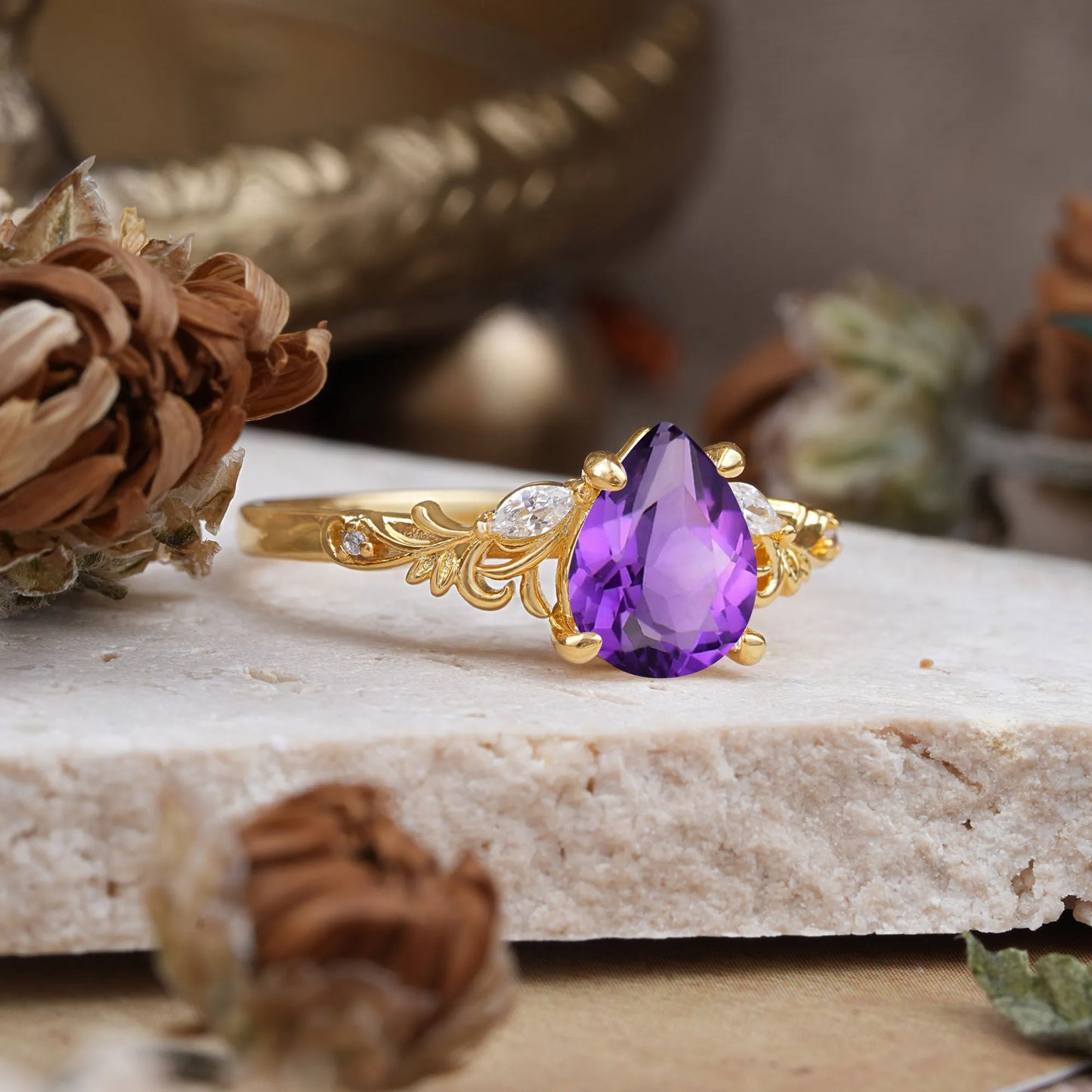 Romantic 4-Prong Pear-Cut Amethyst Engagement Ring