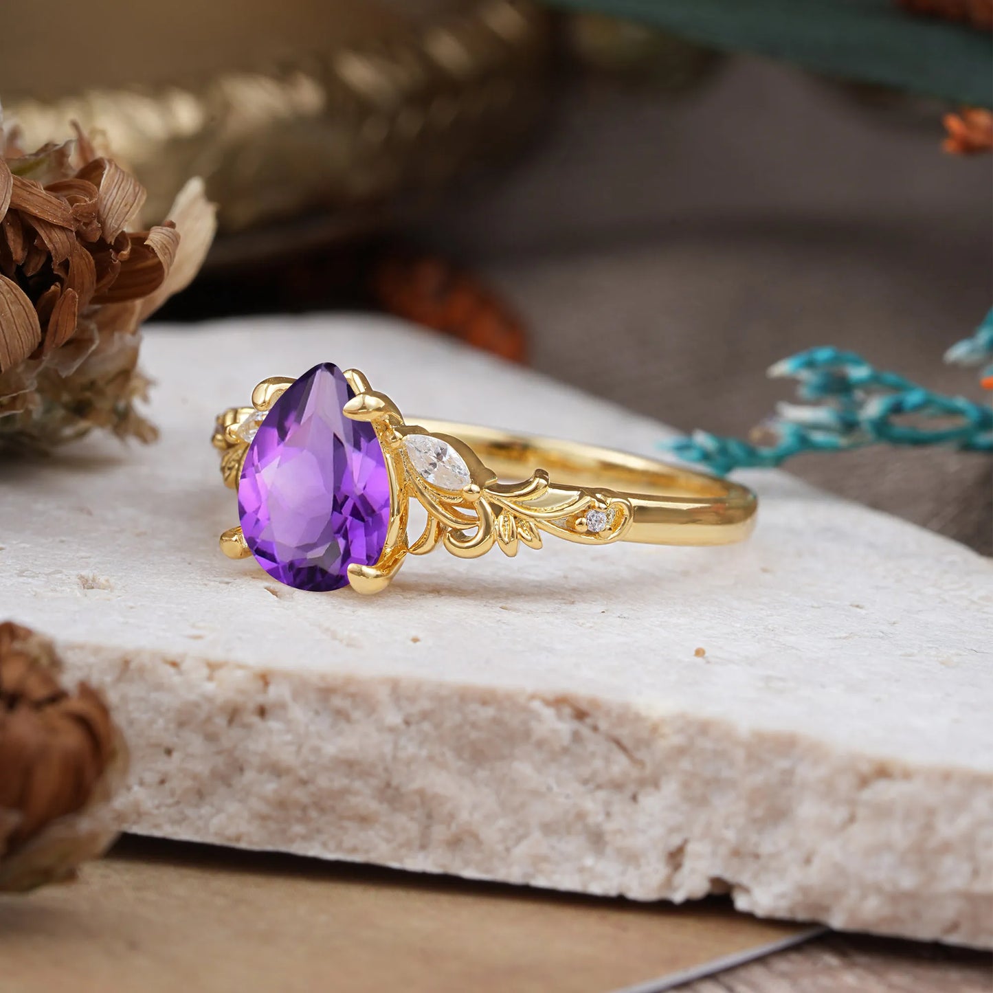 Romantic 4-Prong Pear-Cut Amethyst Engagement Ring