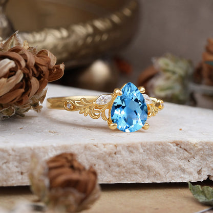Romantic 4-Prong Pear-Cut Aquamarine Engagement Ring