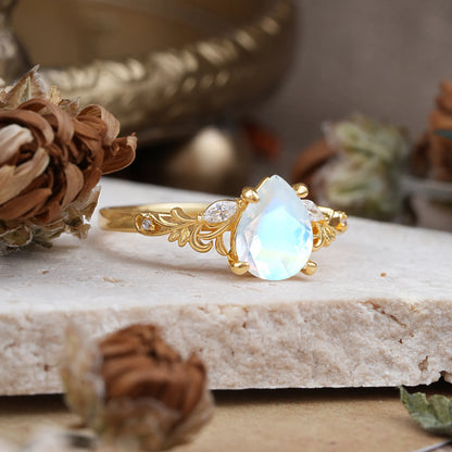 Romantic 4-Prong Pear-Cut Moonstone Engagement Ring