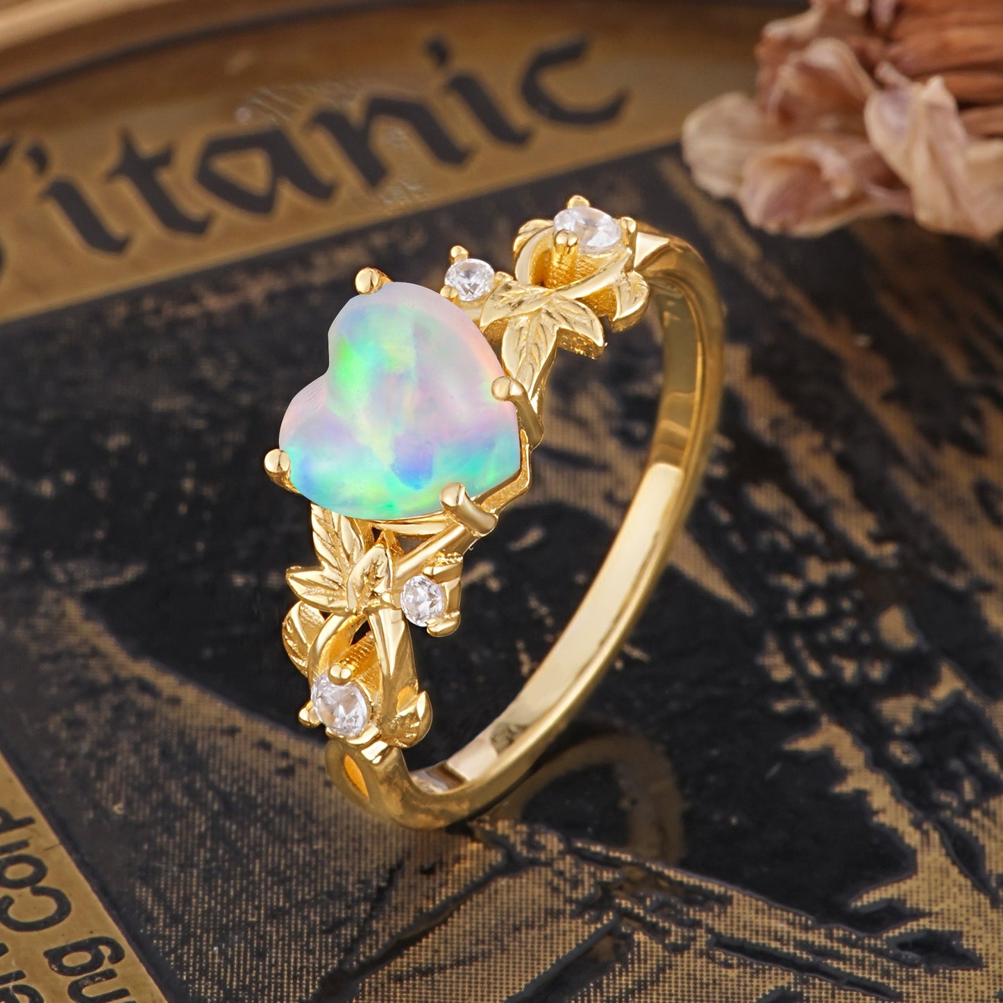 Woodland 4 Prong Heart Opal Engagement Ring
