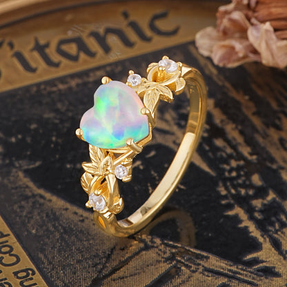 Woodland 4 Prong Heart Opal Engagement Ring