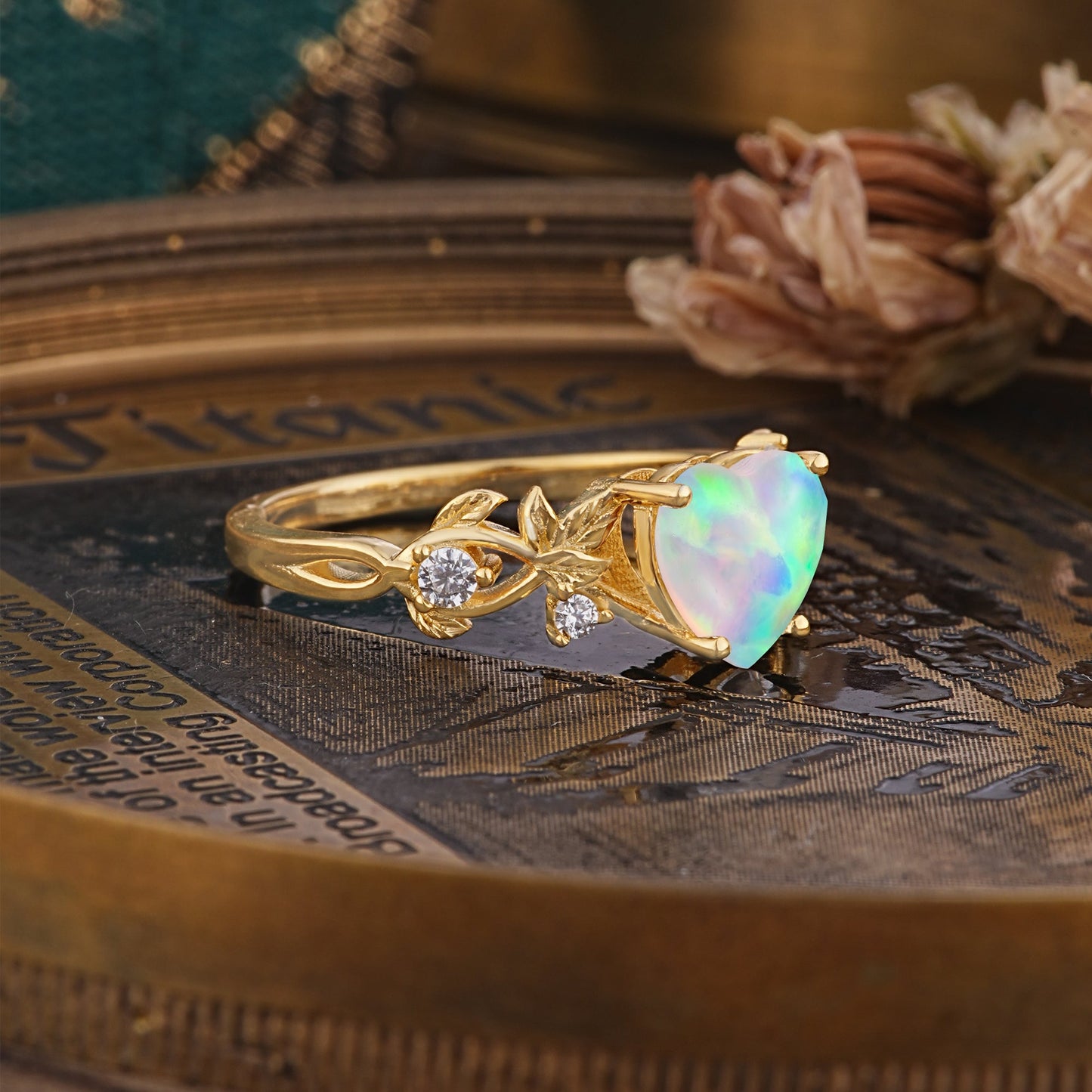Woodland 4 Prong Heart Opal Engagement Ring