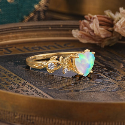 Woodland 4 Prong Heart Opal Engagement Ring