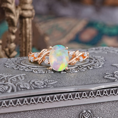 Boho 4 Prong Oval Opal Engagement Ring