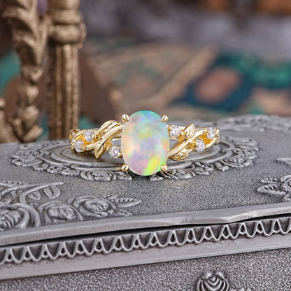 Boho 4 Prong Oval Opal Engagement Ring