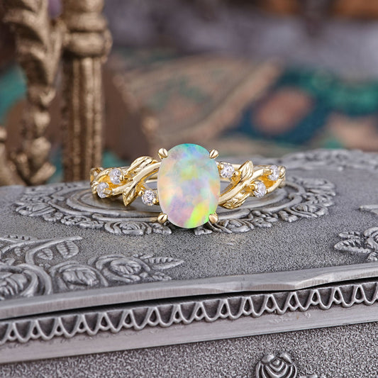 Boho 4 Prong Oval Opal Engagement Ring