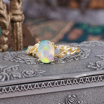 Boho 4 Prong Oval Opal Engagement Ring