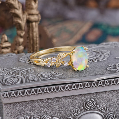 Boho 4 Prong Oval Opal Engagement Ring
