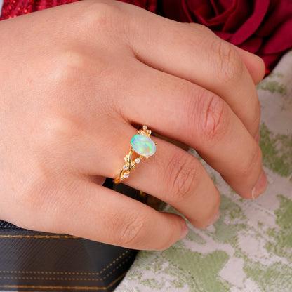 Boho 4 Prong Oval Opal Engagement Ring
