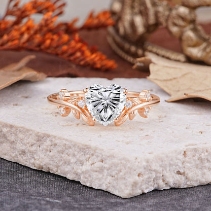 Nature Inspired 4 Prong Heart Shaped Lab Diamond Engagement Ring