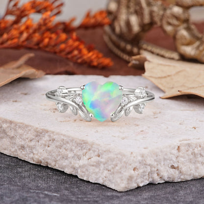 Nature Inspired 4 Prong Heart Shaped Opal Engagement Ring