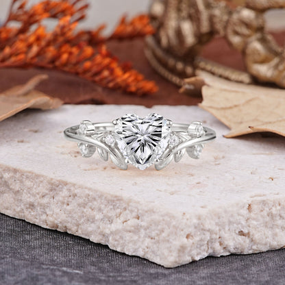 Nature Inspired 4 Prong Heart Shaped Lab Diamond Engagement Ring