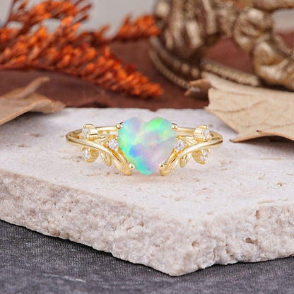 Nature Inspired 4 Prong Heart Shaped Opal Engagement Ring