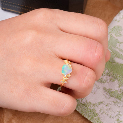 Nature Inspired 4 Prong Heart Shaped Opal Engagement Ring