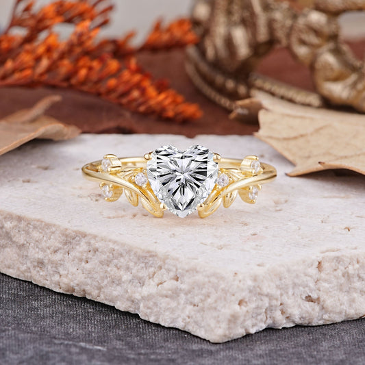 Nature Inspired 4 Prong Heart Shaped Lab Diamond Engagement Ring