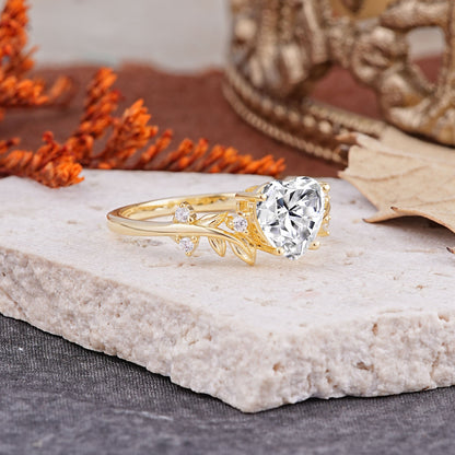Nature Inspired 4 Prong Heart Shaped Lab Diamond Engagement Ring