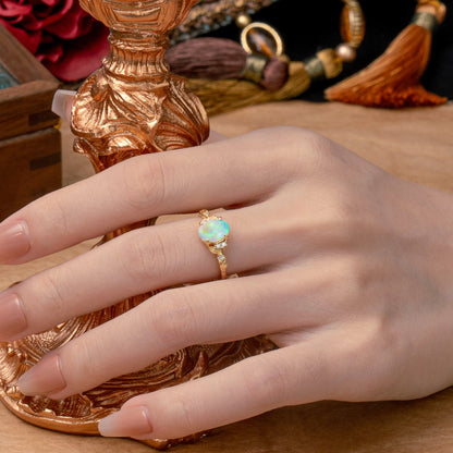 Retro Nature-Inspired 4-Prong Oval-Cut Opal Engagement Ring