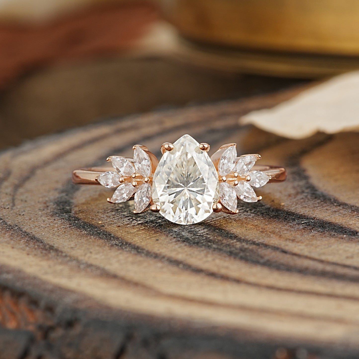Vintage Floral Pear Cut Moissanite Engagement Ring