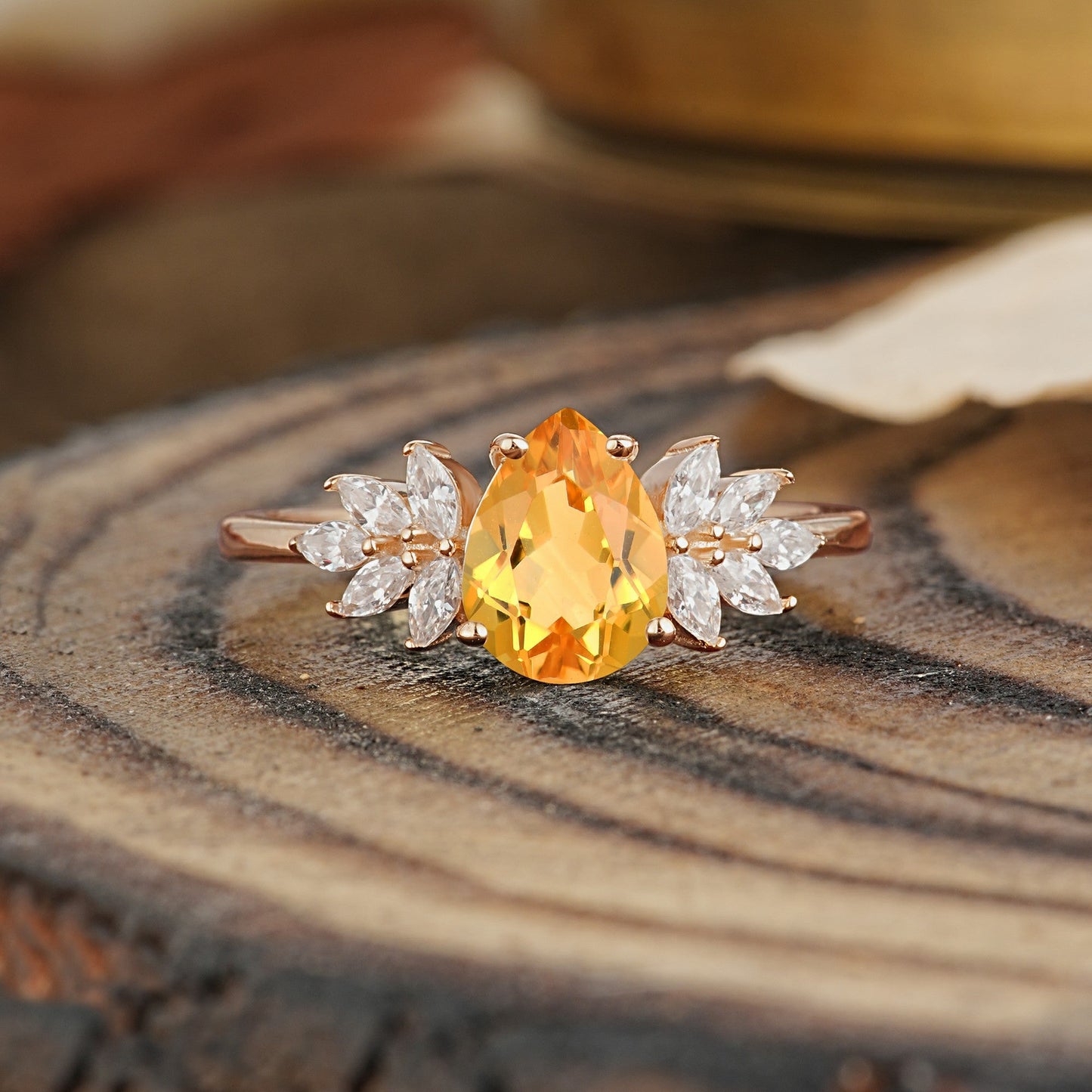 Vintage Floral Pear Cut Citrine Engagement Ring