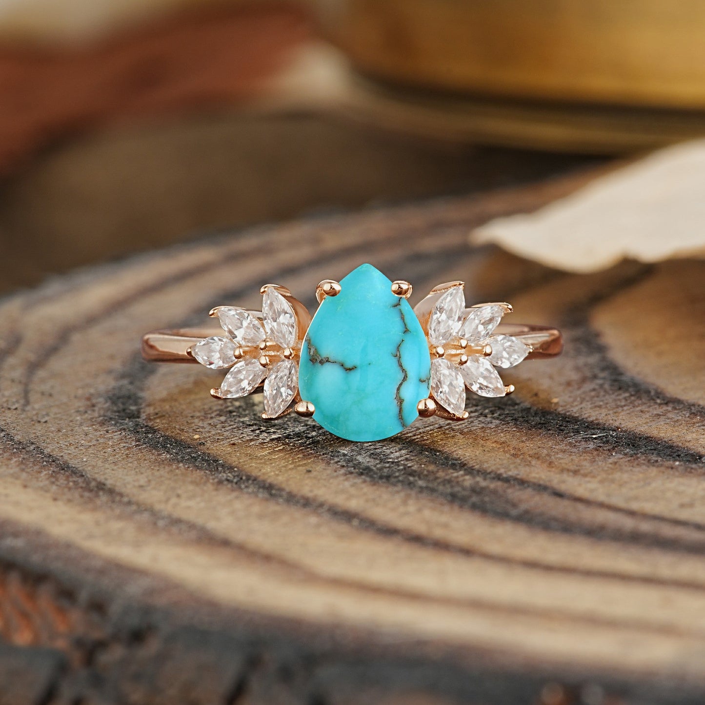 Vintage Floral Pear Cut Turquoise Engagement Ring