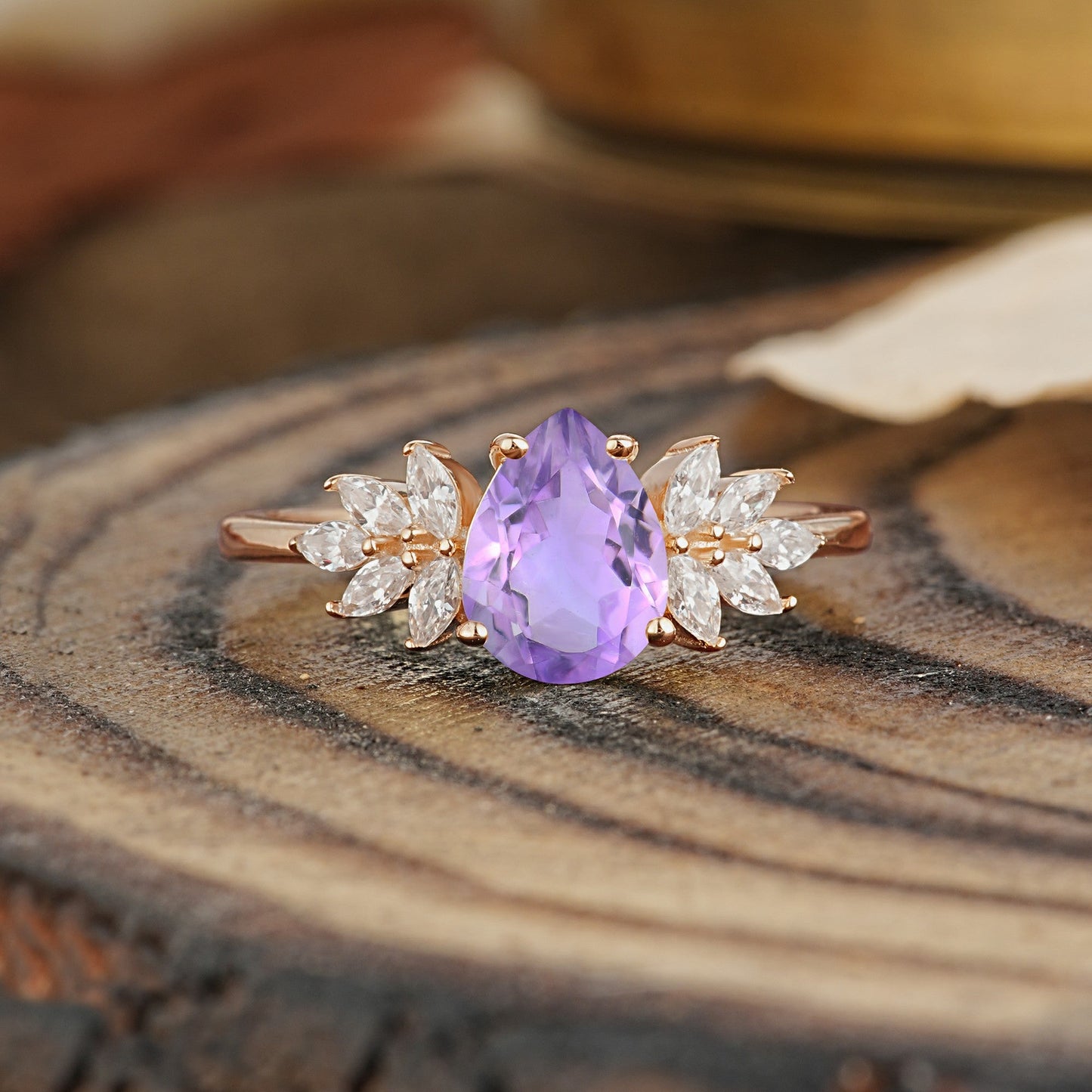 Vintage Floral Pear Cut Amethyst Engagement Ring