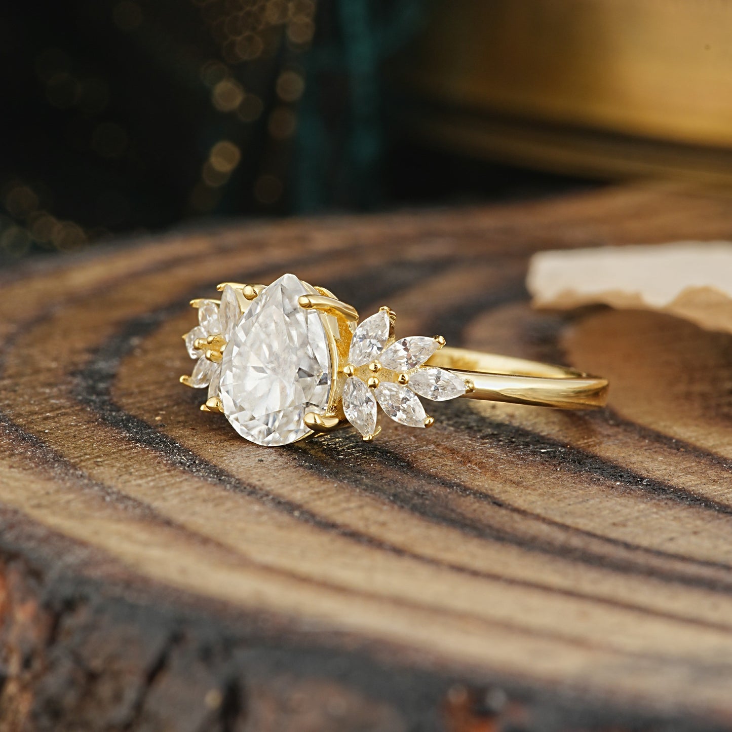 Vintage Floral Pear Cut Moissanite Engagement Ring