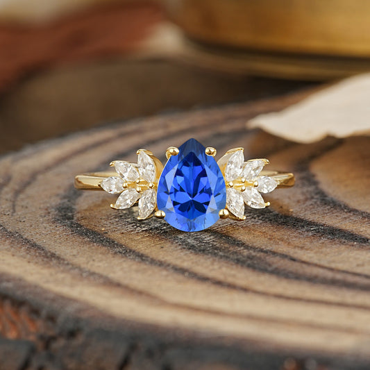 Vintage Floral Pear Cut Sapphire Engagement Ring