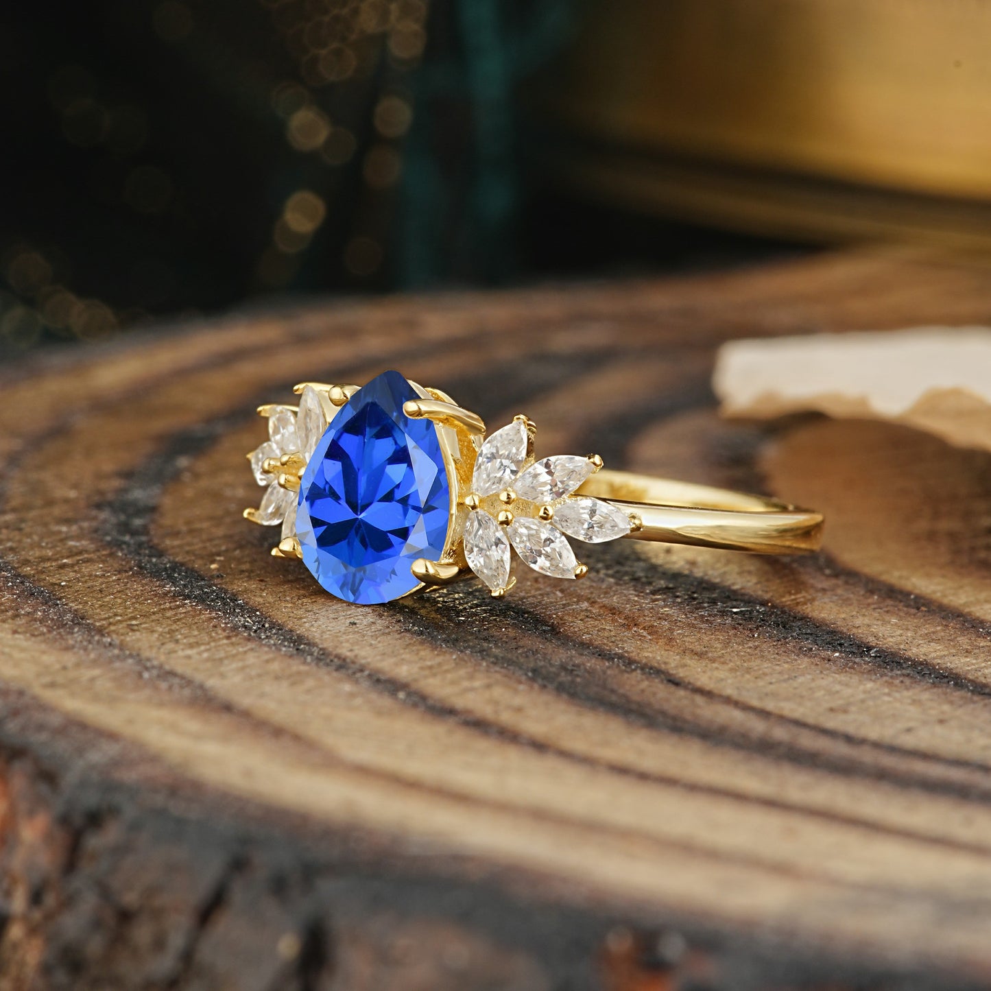Vintage Floral Pear Cut Sapphire Engagement Ring