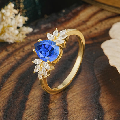 Vintage Floral Pear Cut Sapphire Engagement Ring