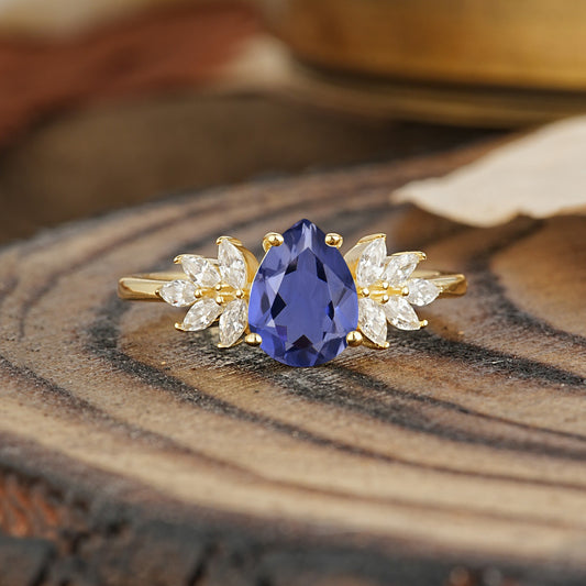 Vintage Floral Pear Cut Tanzanite Engagement Ring