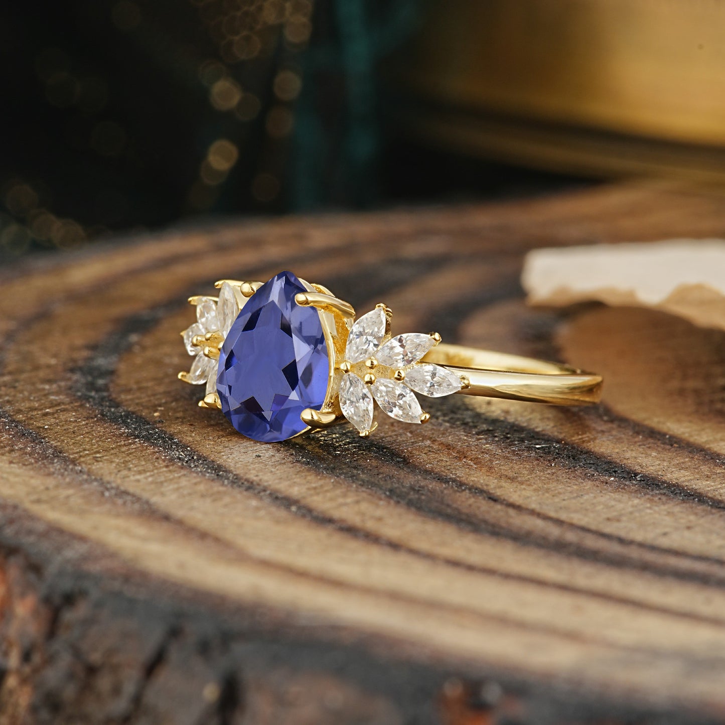 Vintage Floral Pear Cut Tanzanite Engagement Ring