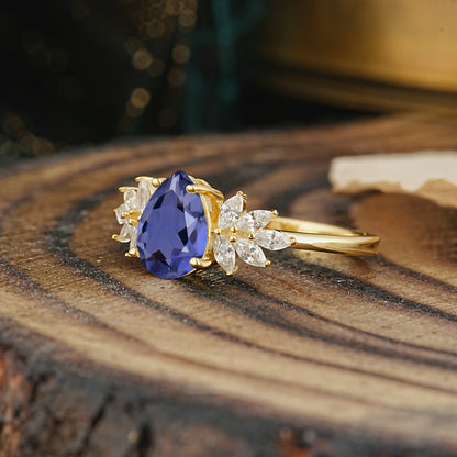 Vintage Floral Pear Cut Tanzanite Engagement Ring
