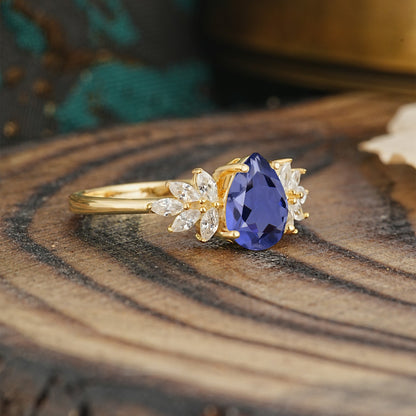 Vintage Floral Pear Cut Tanzanite Engagement Ring