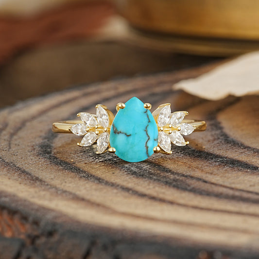 Vintage Floral Pear Cut Turquoise Engagement Ring