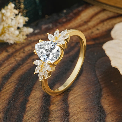 Vintage Floral Pear Cut Lab Diamond Engagement Ring