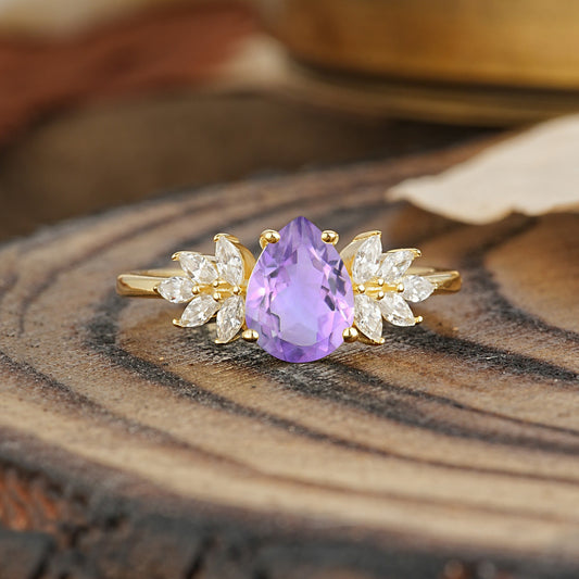 Vintage Floral Pear Cut Amethyst Engagement Ring