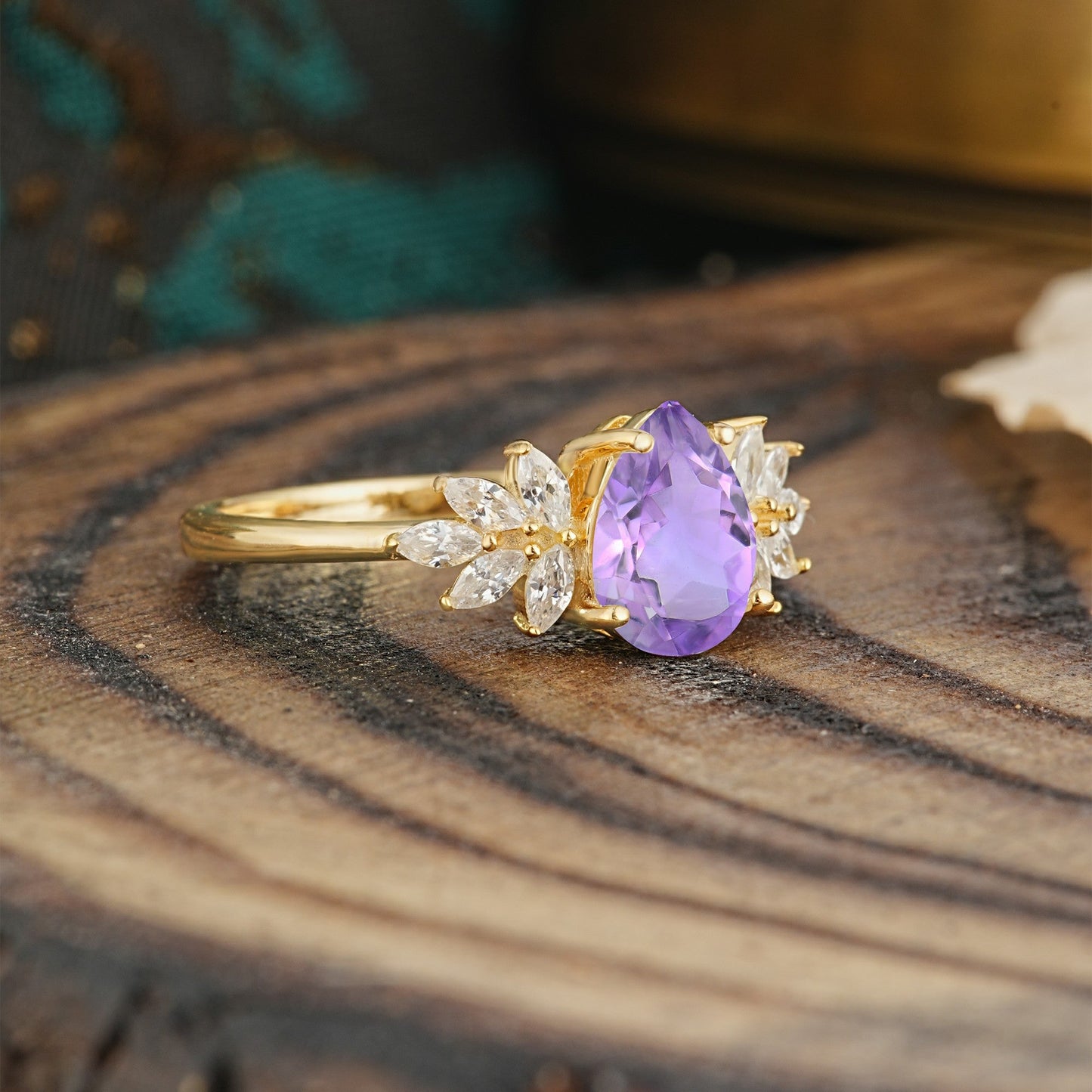 Vintage Floral Pear Cut Amethyst Engagement Ring