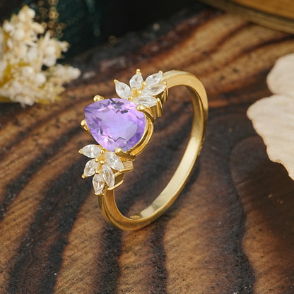Vintage Floral Pear Cut Amethyst Engagement Ring