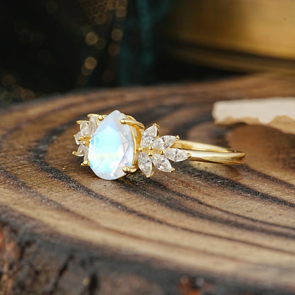 Vintage Floral Pear Cut Moonstone Engagement Ring