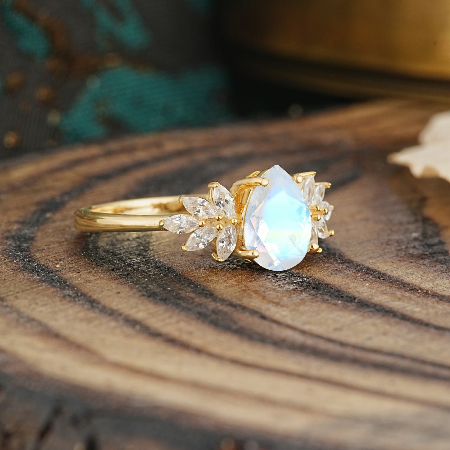 Vintage Floral Pear Cut Moonstone Engagement Ring