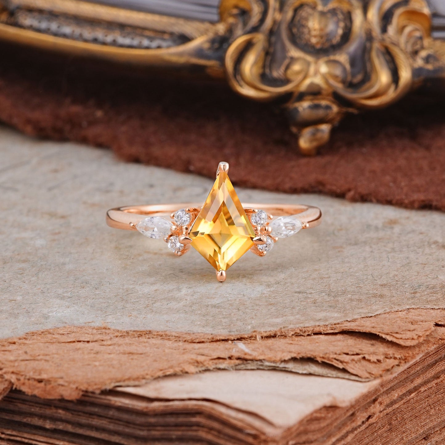 Classic 4 Prong Kite Cut Citrine Engagement Ring