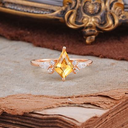 Classic 4 Prong Kite Cut Citrine Engagement Ring