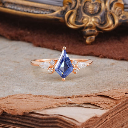 Classic 4 Prong Kite Cut Tanzanite Engagement Ring
