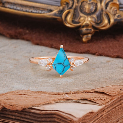 Classic 4 Prong Kite Cut Turquoise Engagement Ring